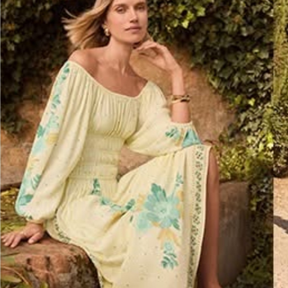 LOFT Yellow Floral Midi Dress